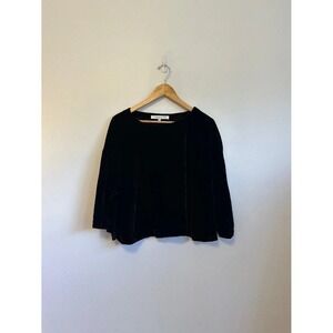 Cupcakes and Cashmere Black Velvet Long Sleeve Relaxed Crew Neck Top | Small